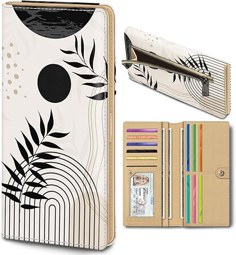 Immaturus Abstract Art Leaf Womens Wallet, Slim Thin Rfid Blocking Card Wallets, Bifold Pu Leather Credit Card Holder Organizer, Cash Clutch Long Billfold With Zipper Coin Pocket Ladies Girls Gift