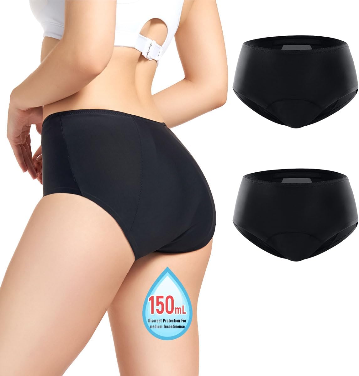 Incontinence Underwear For Women 150Ml High Absorbent Leak Proof Underwear Washable Women’s Incontinence Briefs For Women Incontinence Postpartum Leakage Protective Panties 2Pcs-L