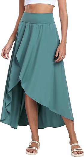 Iuga High Waist Wrap Skirt Flowy Skirts For Women Trendy Summer Maxi Skirt With Slit Ruffle High Low Skirt With Shorts