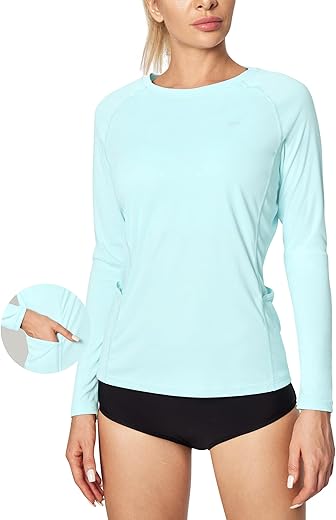 Iuga Rash Guard For Women Upf 50+ Spf Uv Protection Long Sleeve Workout Tops With Pockets Dry Fit Hiking Swim Shirt