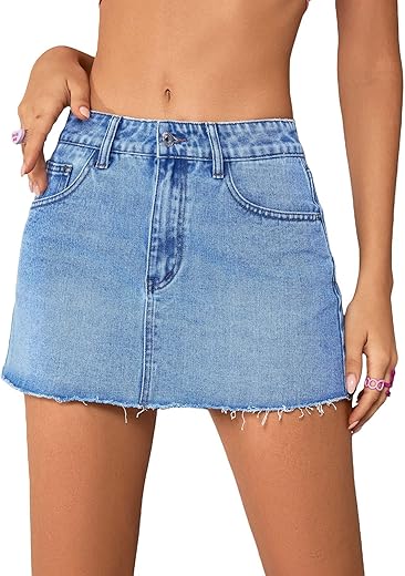 Jumppmile Womens Mini Denim Skirt Mid Waist Mini Dress Jean Skirts