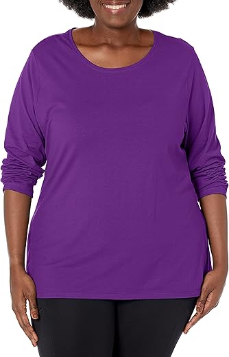 Just My Size Women'S T-Shirt, Plus Size Long Sleeve Cotton Tee, Jms Plus Size Scoop-Neck T-Shirt For Women