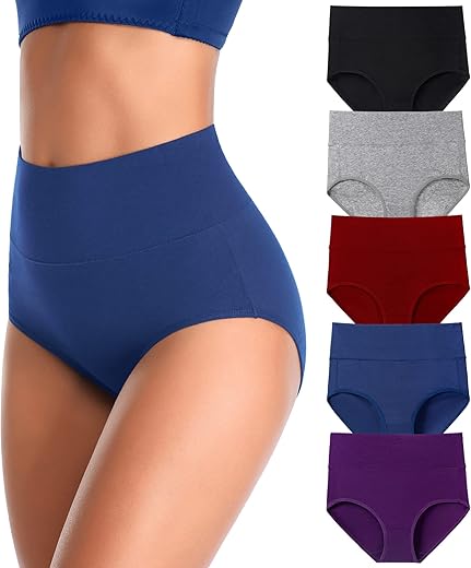 K-Cheony Women'S Underwear, High Waist Cotton Breathable Full Coverage Panties Brief Multipack Regular And Plus Size