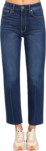 Kdf Women'S Cropped Straight Leg Jeans - High Waisted Jeans For Women 7/8 Length Denim Pants With Crop Hem