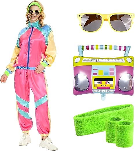 Kicpot 80S Outfit For Women Party Retro Jacket Shell Suit Tracksuit 90S 80S Costumes For Women Men Party Hip Hop