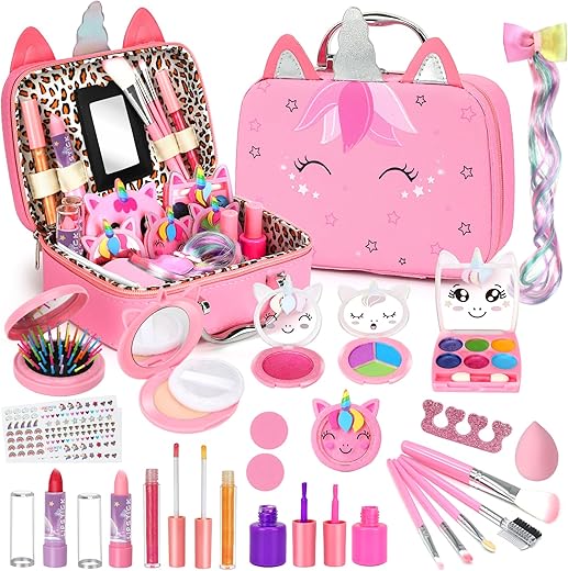 Kids Washable Makeup Girls Toys - Girls Makeup Kit For Kids Make Up Set Real Makeup For Kid Little Girls Toddlers Children Princess Christmas Birthday Gifts Toys For 3 4 5 6 7 8 9 10 Year Old Girls