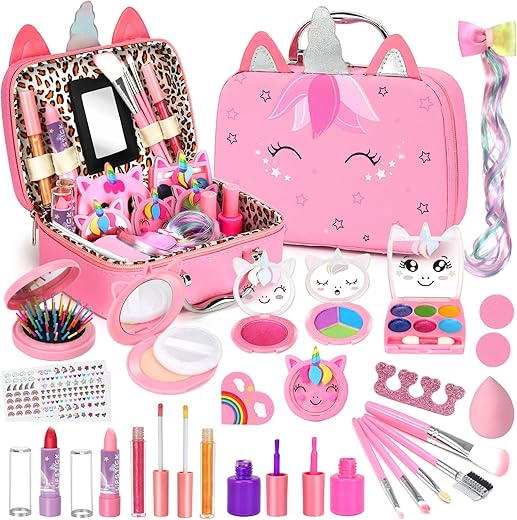 Kids Washable Makeup Girls Toys - Girls Makeup Kit For Kids Make Up Set Real Makeup For Kid Little Girls Toddlers Children Princess Christmas Birthday Gifts Toys For 3 4 5 6 7 8 9 10 Year Old Girls