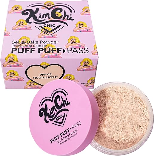 Kimchi Chic Beauty Puff Puff Pass Set And Bake Powder, Loose Face Powder With Extra Fluffy Setting Powder Puff, Soft Natural Face Makeup For Uneven Skin Tone, 03 Translucent