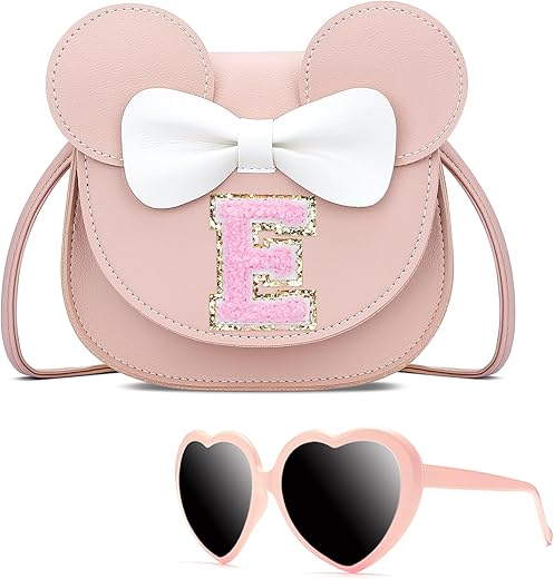 Kkxiu Initial Personalized Toddler Purse Gifts For Little Girls With Cute Mouse Bowknot, Kids Crossbody Birthday Gift