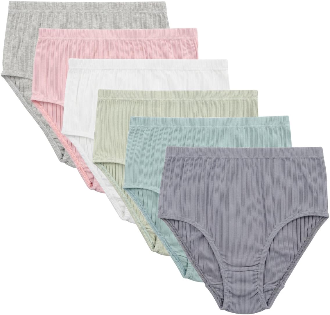 KNITLORD Women's Plus Size Underwear Cotton 6 Pack High Waisted Briefs Panties