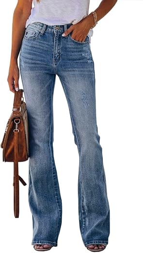 Koinshha Womens High Waisted Jeans Flare Stretch Boyfriend Bootcut Casual Denim Pants