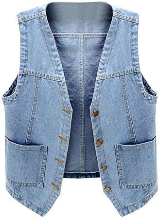 Ladyful Women'S Sleeveless Denim Vest V Neck Button Down Jean Waistcoat Jacket