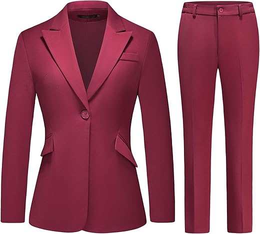 Lamgool Women Suit 2 Pieces Set One Button Lady'S Business Formal Peak Lapel Blazer And Pants For Work