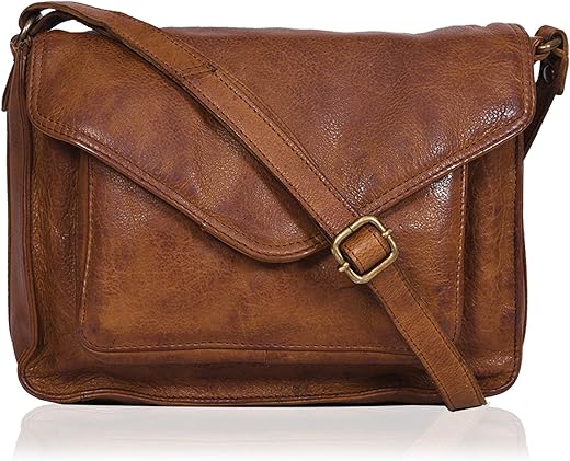 Leather Flapover Crossbody Handbag Purse For Women With Adjustable Strap &Amp; Overflap Snap Closure Tote/Bag