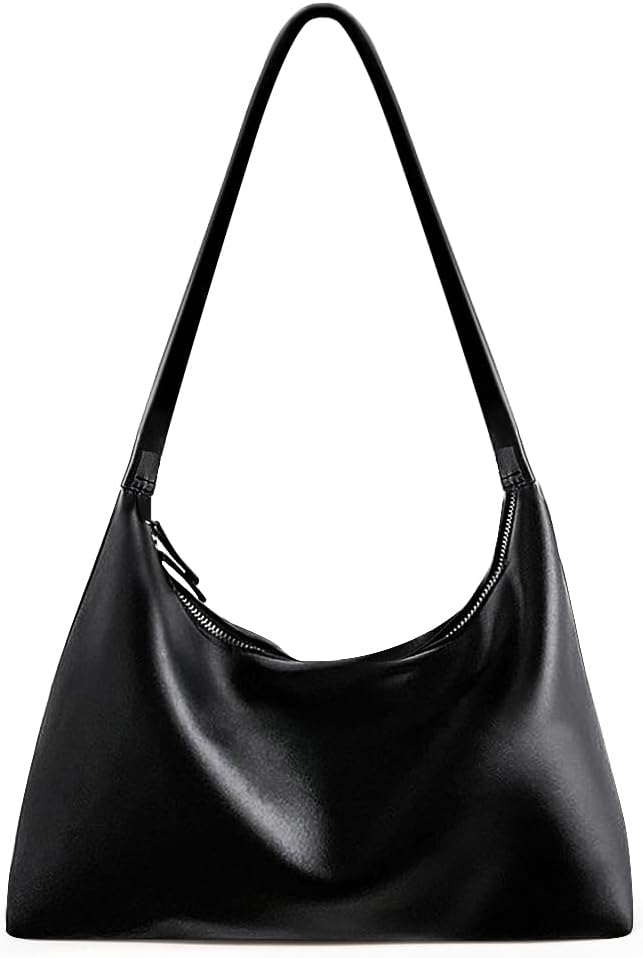 Leather Hobo Bags For Women Small Soft Shoulder Purse Slouchy Tote Handbag With Double Zipper Design 2024