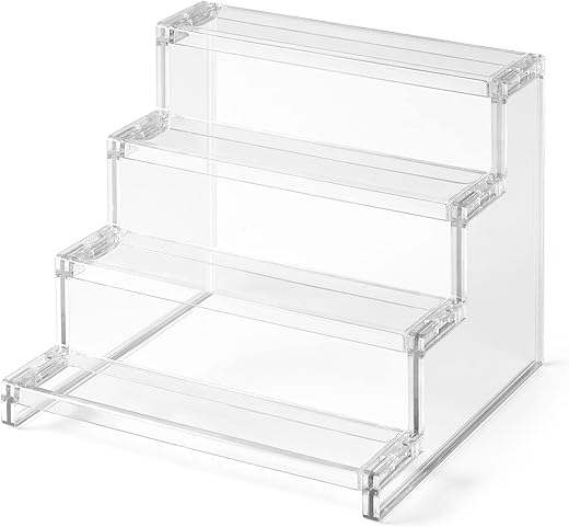 Lifewit 4 Tier Clear Display Risers Stand, Plastic Organizers For Figures, Cupcake, Perfume, Dessert, Desktop Display Stand For Organize And Decoration