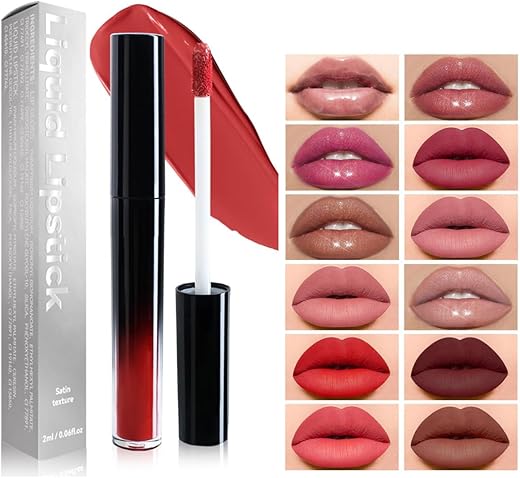 Limited Time Deals Of The Day-Matte Lip Gloss Glossy Lip Glaze, Long Lasting Silky Brown Pruple Lipstick, 24 Hour Lipstick Waterproof And Smudge Proof Matte Shimmer Liquid Lip Glaze Makeup