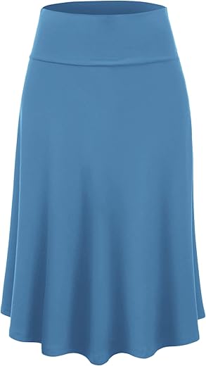 Lock And Love Women'S Solid Ombre Lightweight Flare Midi Pull On Closure Skirt S-Xxxl Plus Size