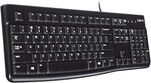 Logitech K120 Wired Keyboard For Windows, Plug And Play, Full-Size, Spill-Resistant, Curved Space Bar, Compatible With Pc, Laptop - Black