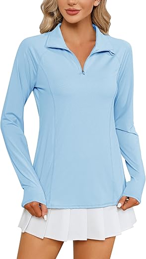 Lomon Women Long Sleeve Shirts Sun Protection 1/4 Zip Summer Quick Dry Hiking Shirts Quarter Zip Pullover For Women