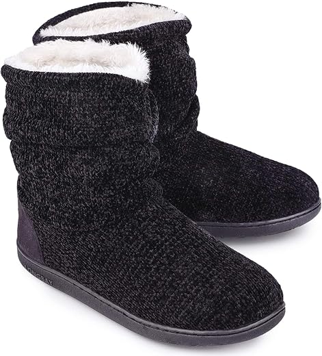 Longbay Women'S Chenille Knit Bootie Slippers Cute Warm Plush Fleece Memory Foam House Shoes