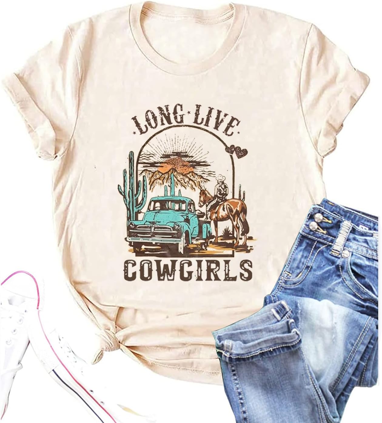 Long Live Cowboys Shirts Women Western Vintage Graphic Tees Funny Letter Print Country Music Tshirt