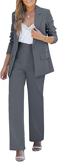 LookbookStore 2 Piece Pant Suits for Women Dressy Blazer High Waisted Straight Leg Pants Sets Business Casual Outfits