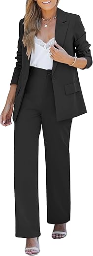 LookbookStore 2 Piece Pant Suits for Women Dressy Blazer High Waisted Straight Leg Pants Sets Business Casual Outfits