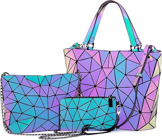 Lovevook Geometric Luminous Purses And Handbags For Women Holographic Reflective Crossbody Bag Wallet