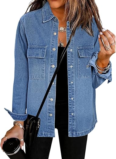 Luvamia 2024 Jean Jackets For Women Fashion Oversized Button Down Denim Jacket Western Fall Shacket Jacket With Pockets