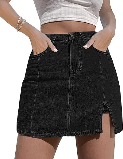 Luvamia Skorts Skirts For Women Denim Mini Skirt Side Slit With High Waisted Jean Shorts Stretchy