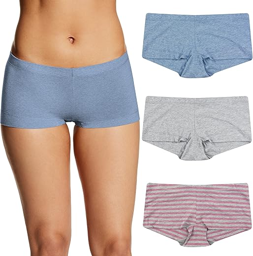 Maidenform Women'S Boyshort Underwear, Stretch Cotton Boyshort Panties For Women, Assorted, 3-Pack