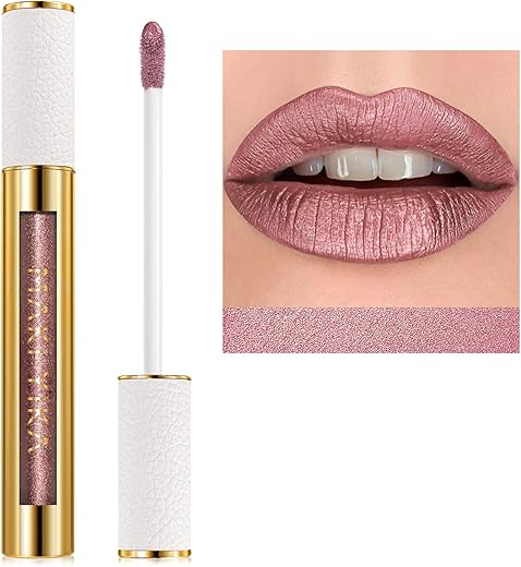 Maki Yika Metallic Pink Lipstick For Women Nude Lipsticks Long Lasting Shine Glitter Lipstick No Smudge No Transfer Liquid Lip Gloss (Br010 Sweet Sugar)