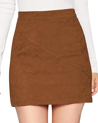 Mangopop Mini Faux Suede Skirt For Women High Waist Skirts