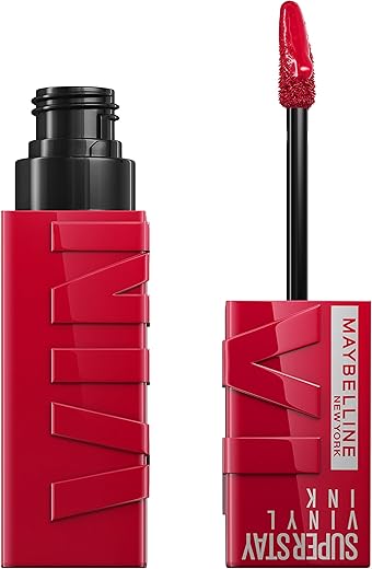 Maybelline Super Stay Vinyl Ink Longwear No-Budge Liquid Lipcolor Makeup, Highly Pigmented Color And Instant Shine, Wicked, Cool Red Lipstick, 0.14 Fl Oz, 1 Count