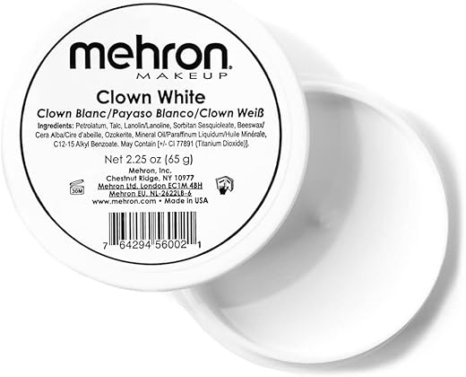 Mehron Makeup Clown White Professional Face Paint Cream Makeup | White Face Paint Makeup For Stage, Film, Cosplay, &Amp; Mime | Halloween Clown Makeup 2.25 Oz (65G)