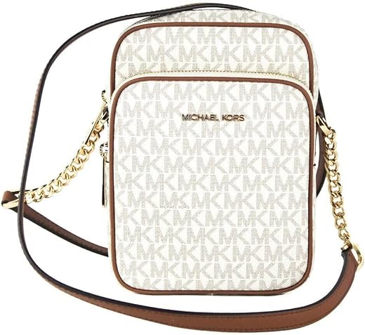 Michael Kors Jet Set Travel Signature Pvc Medium Logo Chain Crossbody Flight Bag