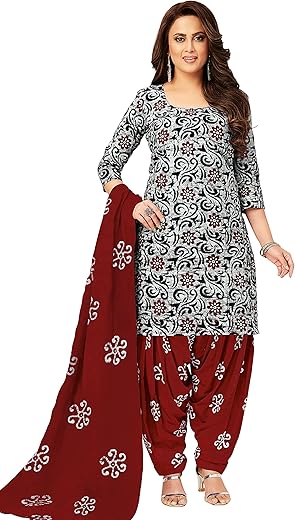 Miraan Unstitched Cotton Batik Salwar Suit Printed Material For Women (Sanbat503, Grey, Free Size)