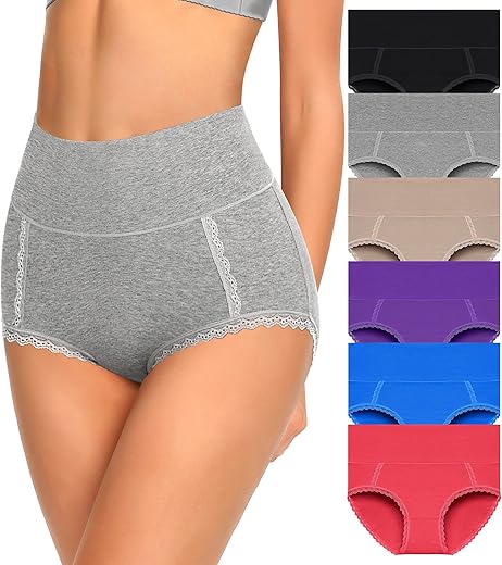 Misswho Cotton High Waisted Soft Womens Underwear Breathable Panties, Multipack