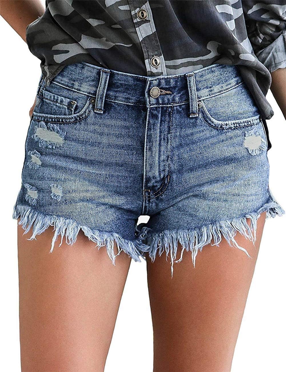 Modarani Women'S Cut Off Denim Jean Shorts Ripped Distressed