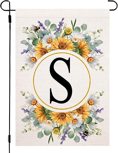 Monogram Letter S Garden Flag Summer Sunflower 12X18 Inch Double Sided Family Last Name Initial Yard Flags For Outside