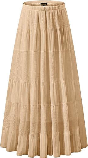 Nashalyly Women'S Chiffon Elastic High Waist Pleated A-Line Flared Maxi Skirts