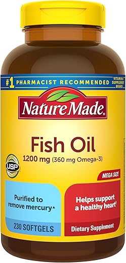 Nature Made Fish Oil 1200 Mg Softgels, Fish Oil Supplements, Omega 3 Fish Oil For Healthy Heart Support, Omega 3 Supplement With 230 Softgels, 115 Day Supply