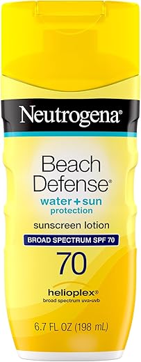 Neutrogena Beach Defense Face And Body Sunscreen Lotion With Broad Spectrum Spf 70, Offers Uva/Uvb Protection, Water Resistant And Oil Free Sun Protection, Oxybenzone Free And Fast Drying, 6.5 Oz