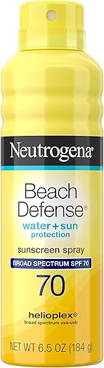 Neutrogena Beach Defense Spray Sunscreen With Broad Spectrum Spf 70, Fast Absorbing Sunscreen Body Spray Mist, Water-Resistant Uva/Uvb Sun Protection, Oxybenzone Free, 6.5 Oz