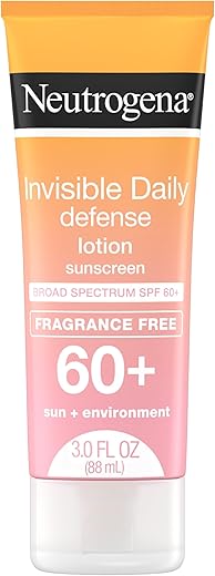 Neutrogena Invisible Daily Defense Fragrance-Free Sunscreen Lotion, Broad Spectrum Spf 60+, Oxybenzone-Free &Amp; Water-Resistant, Sun &Amp; Environmental Aggressor Protection, 3.0 Fl. Oz