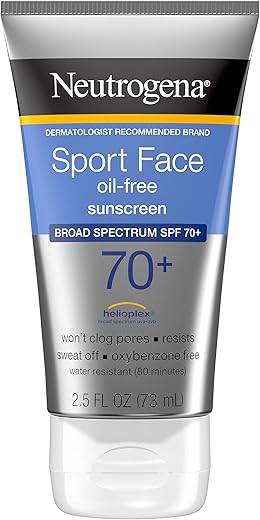 Neutrogena Sport Face Sunscreen, Broad Spectrum Sunblock Spf 70+, Water Resistant Sunscreen For Face, Sweat Resistant Oil Free Sunscreen Lotion, 2.5 Fl Oz