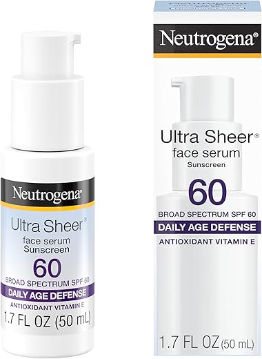 Neutrogena Ultra Sheer Moisturizing Face Serum With Vitamin E &Amp; Spf 60, All Day Facial Sunscreen Serum With Broad Spectrum Uva/Uvb Protection, Fragrance-Free, Oxybenzone-Free, 1.7 Oz