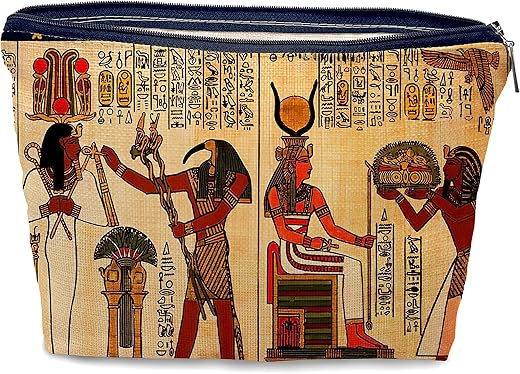 Nogrit Egyptian Gifts Makeup Cosmetic Bag,Ancient Egypt Mythology Egyptian Pharaoh God Hieroglyphs Makeup Travel Toiletry Bag,Gift For Egyptian Egypt Lover,Egyptian Decor