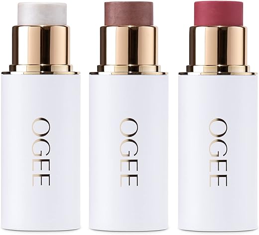 Ogee Face Stick Crystal Collection Trio - Contour Stick Makeup Collection - Certified Organic Contour Palette - Includes Bronzer Stick, Blush Stick &Amp; Highlighter Stick